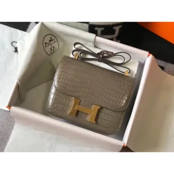Hermes Constance 24cm Bag In Taupe Embossed Crocodile
