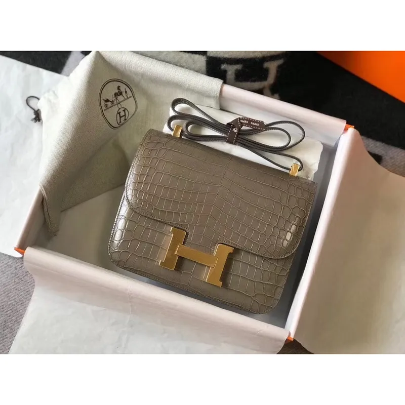 Hermes Constance 24cm Bag In Taupe Embossed Crocodile