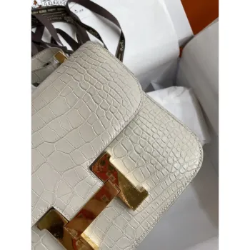 Hermes Constance 24 Handmade Bag in Pearl Grey Matte Alligator Leather