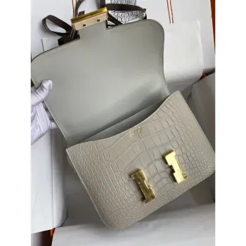 Hermes Constance 24 Handmade Bag in Pearl Grey Matte Alligator Leather