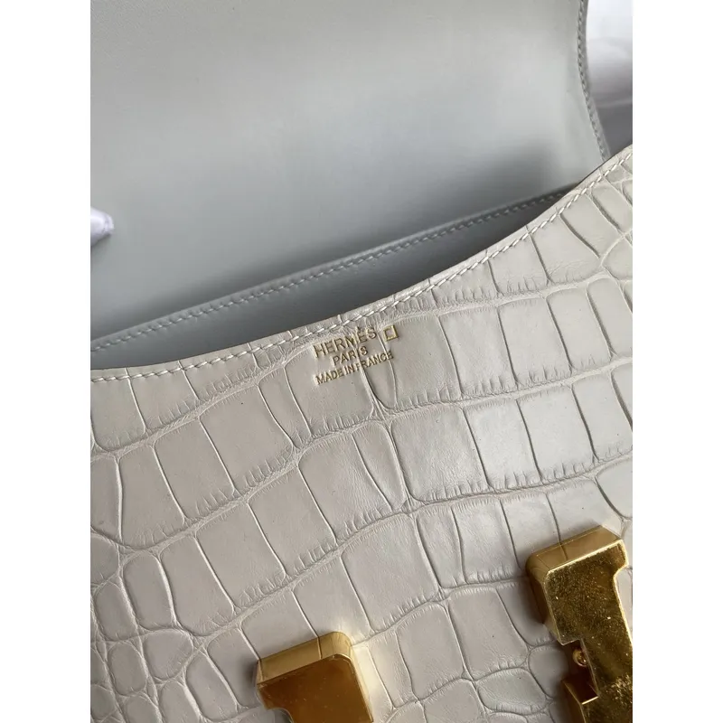 Hermes Constance 24 Handmade Bag in Pearl Grey Matte Alligator Leather