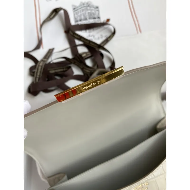 Hermes Constance 24 Handmade Bag in Pearl Grey Matte Alligator Leather
