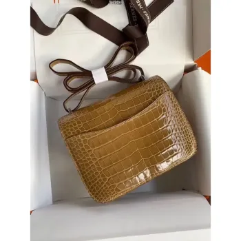 Hermes Constance 24cm Bag In Light Brown Alligator Crocodile Skin
