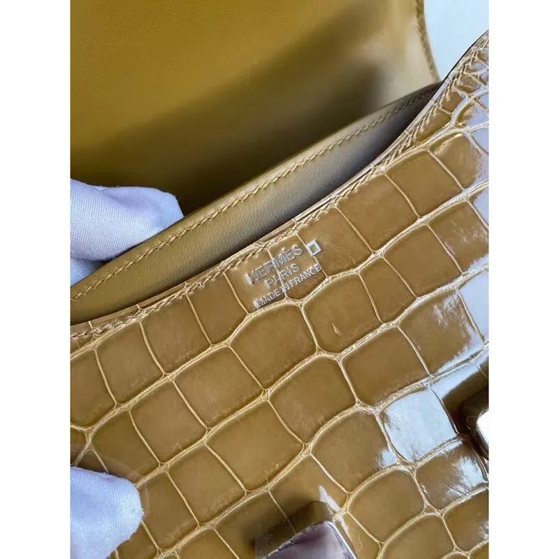 Hermes Constance 24cm Bag In Light Brown Alligator Crocodile Skin