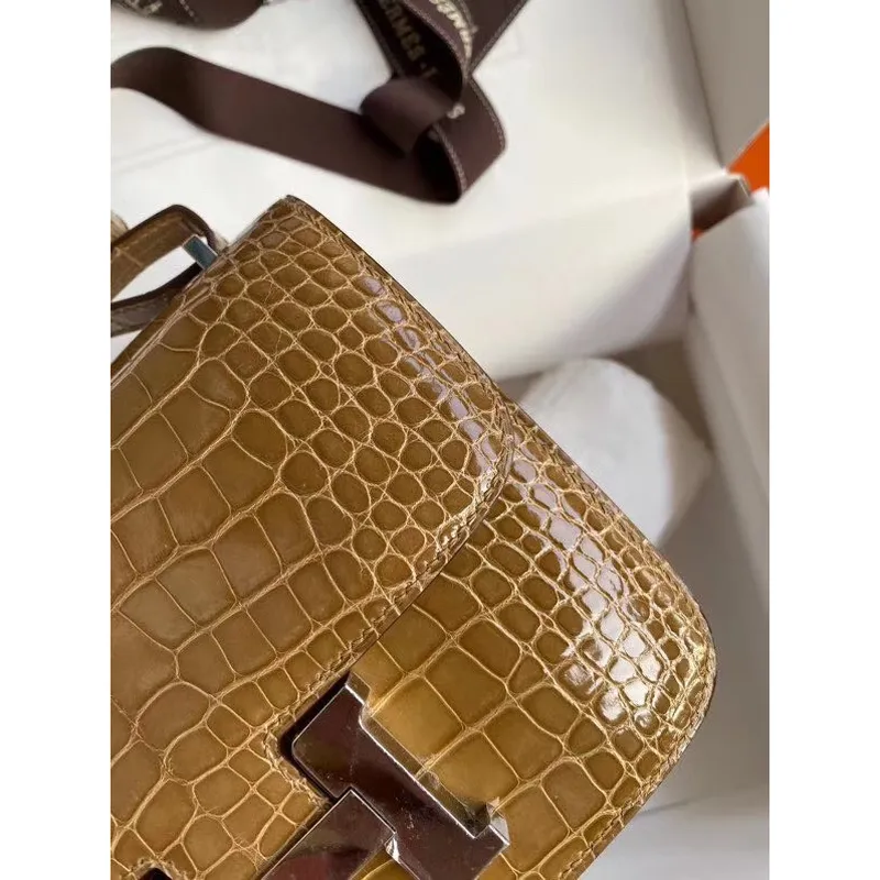 Hermes Constance 24cm Bag In Light Brown Alligator Crocodile Skin