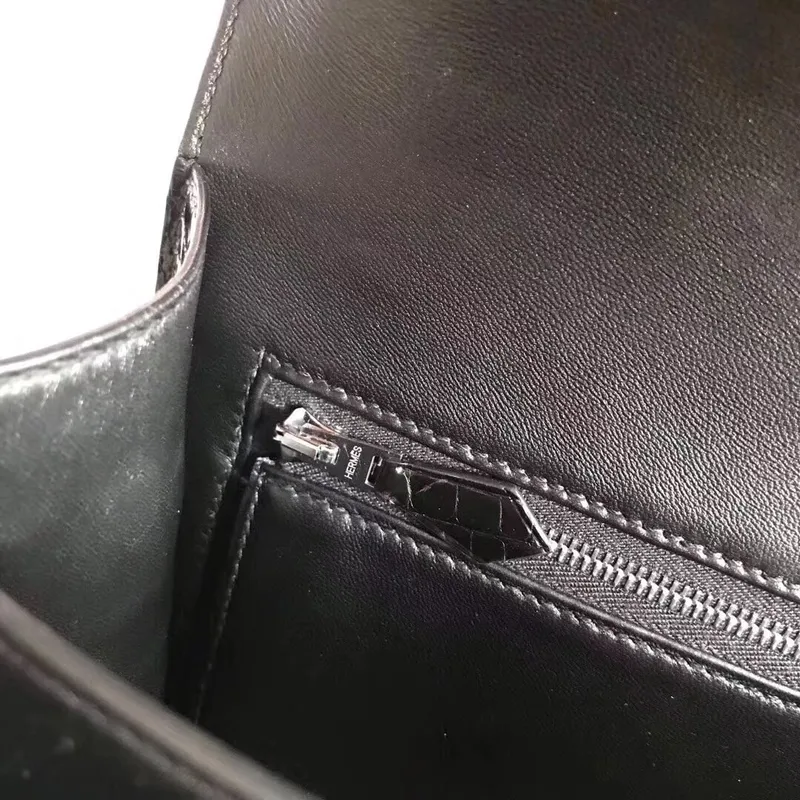 Hermes Constance 24cm Black Niloticus Crocodile