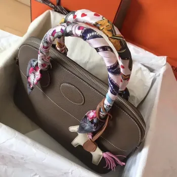 Hermes Taupe Clemence Bolide 31cm Handmade Bag