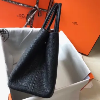 Hermes Black Clemence Garden Party 30cm Handmade Bag