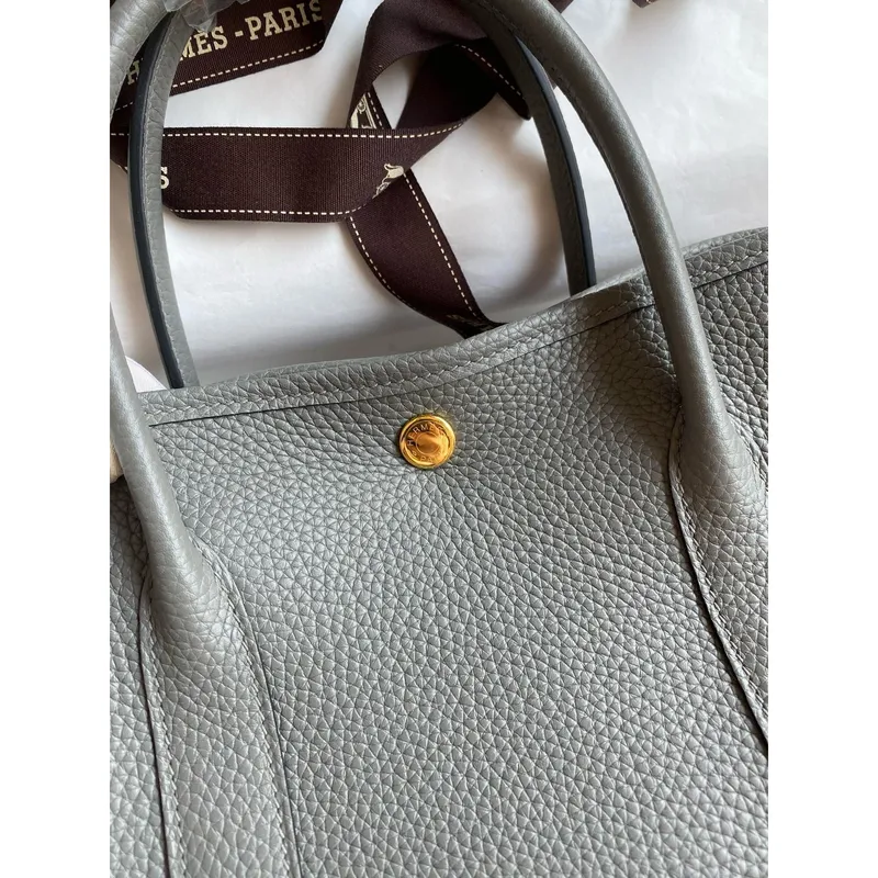 Hermes Garden Party 30 Handmade Bag in Gris Meyer Clemence Leather