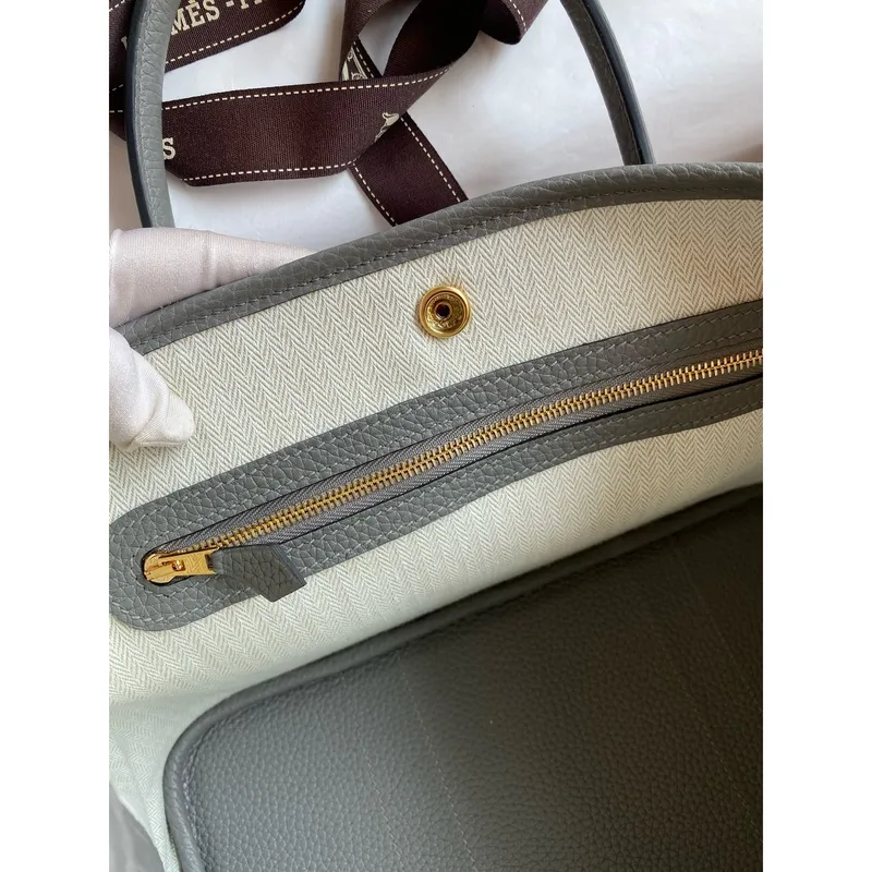 Hermes Garden Party 30 Handmade Bag in Gris Meyer Clemence Leather