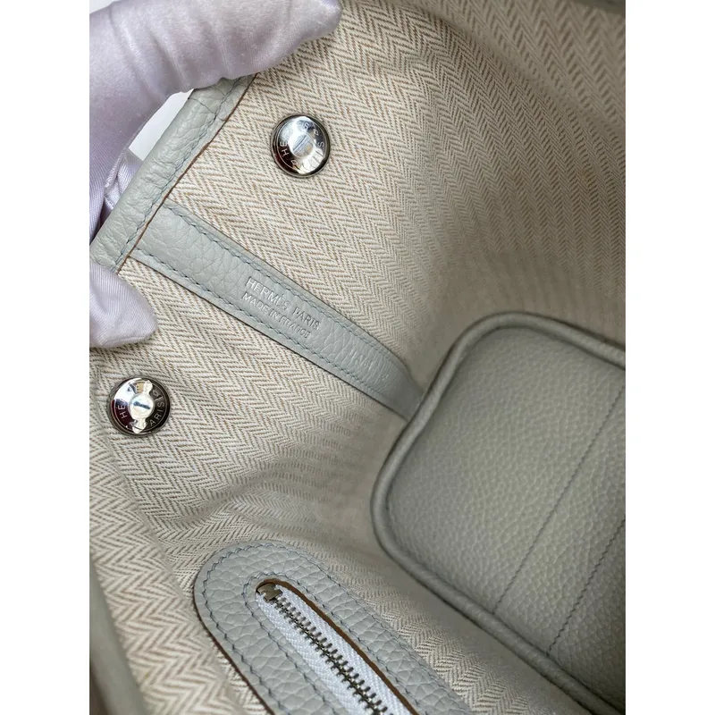 Hermes Garden Party 30 Handmade Bag in Pearl Grey Clemence Leather