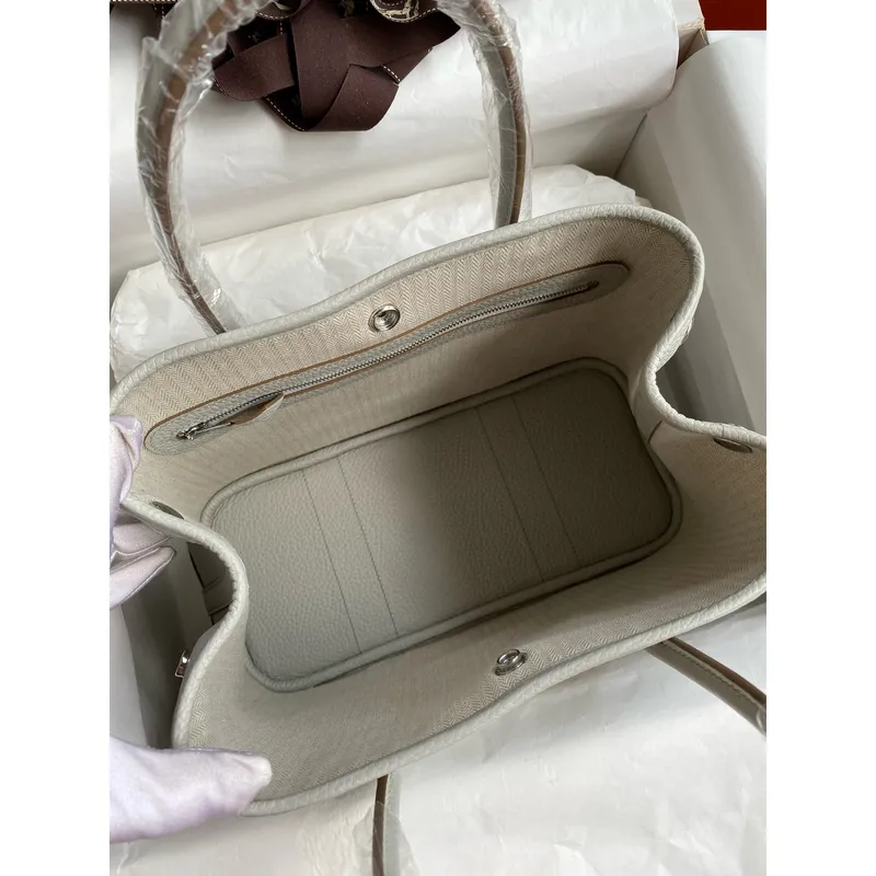 Hermes Garden Party 30 Handmade Bag in Pearl Grey Clemence Leather