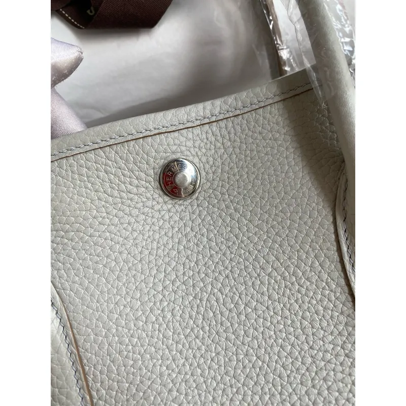 Hermes Garden Party 30 Handmade Bag in Pearl Grey Clemence Leather