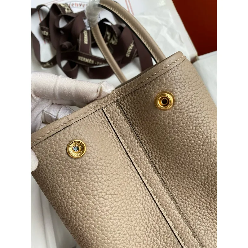 Hermes Garden Party 30 Handmade Bag in Gris Tourterelle Clemence Leather