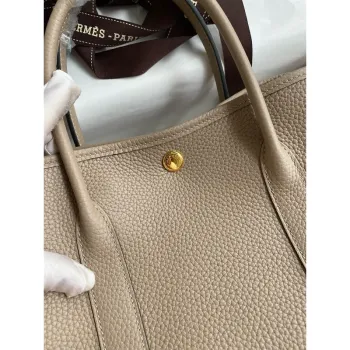 Hermes Garden Party 30 Handmade Bag in Gris Tourterelle Clemence Leather