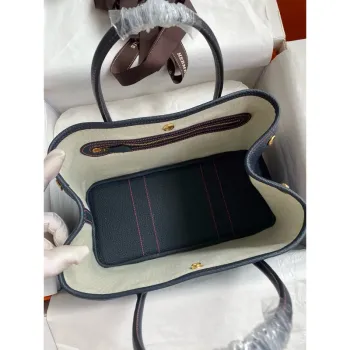 Hermes Garden Party 30 Handmade Bag in Blue Nuit Clemence Leather