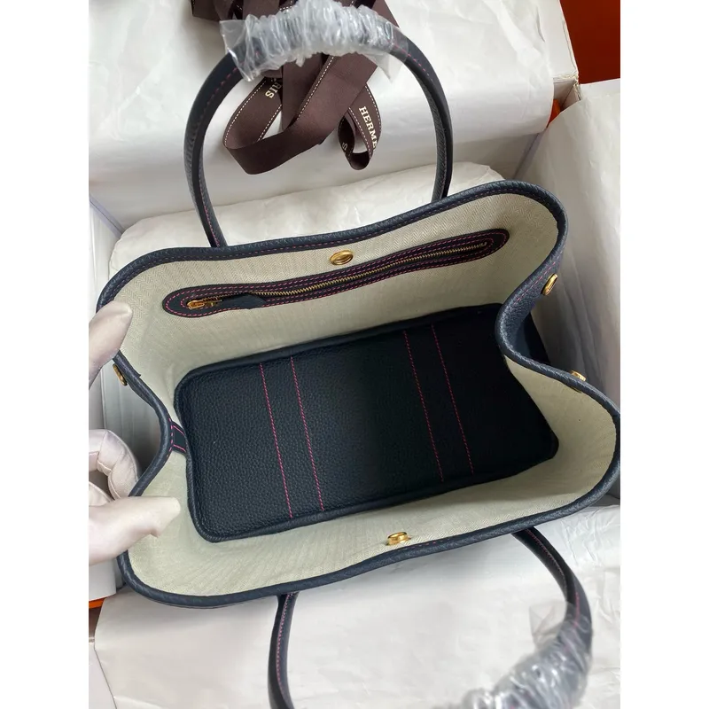 Hermes Garden Party 30 Handmade Bag in Blue Nuit Clemence Leather