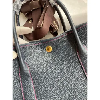 Hermes Garden Party 30 Handmade Bag in Blue Nuit Clemence Leather
