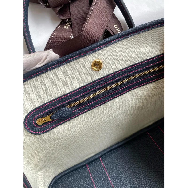 Hermes Garden Party 30 Handmade Bag in Blue Nuit Clemence Leather