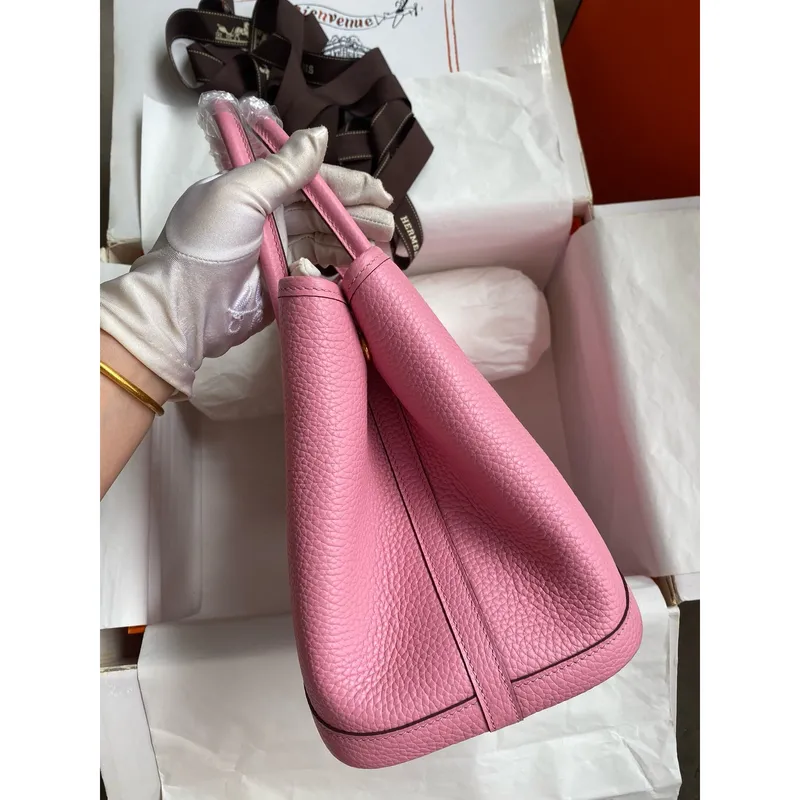 Hermes Garden Party 30 Handmade Bag in Rose Sakura Clemence Leather