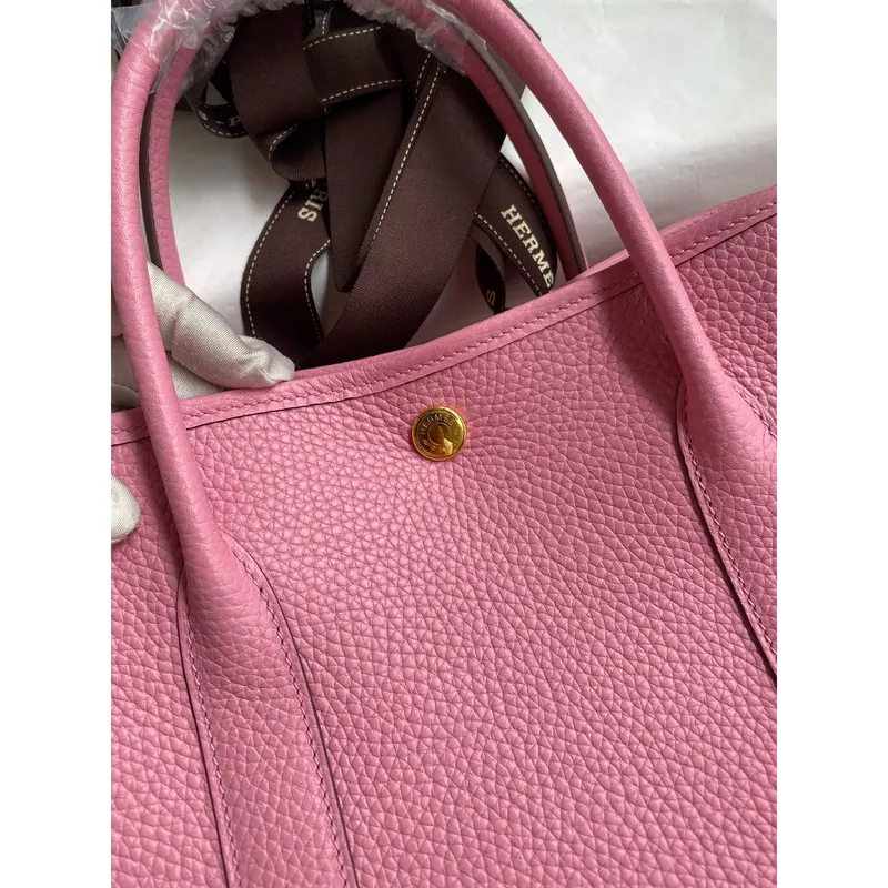 Hermes Garden Party 30 Handmade Bag in Rose Sakura Clemence Leather