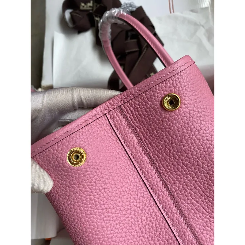 Hermes Garden Party 30 Handmade Bag in Rose Sakura Clemence Leather
