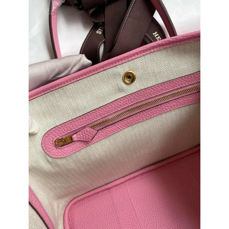 Hermes Garden Party 30 Handmade Bag in Rose Sakura Clemence Leather