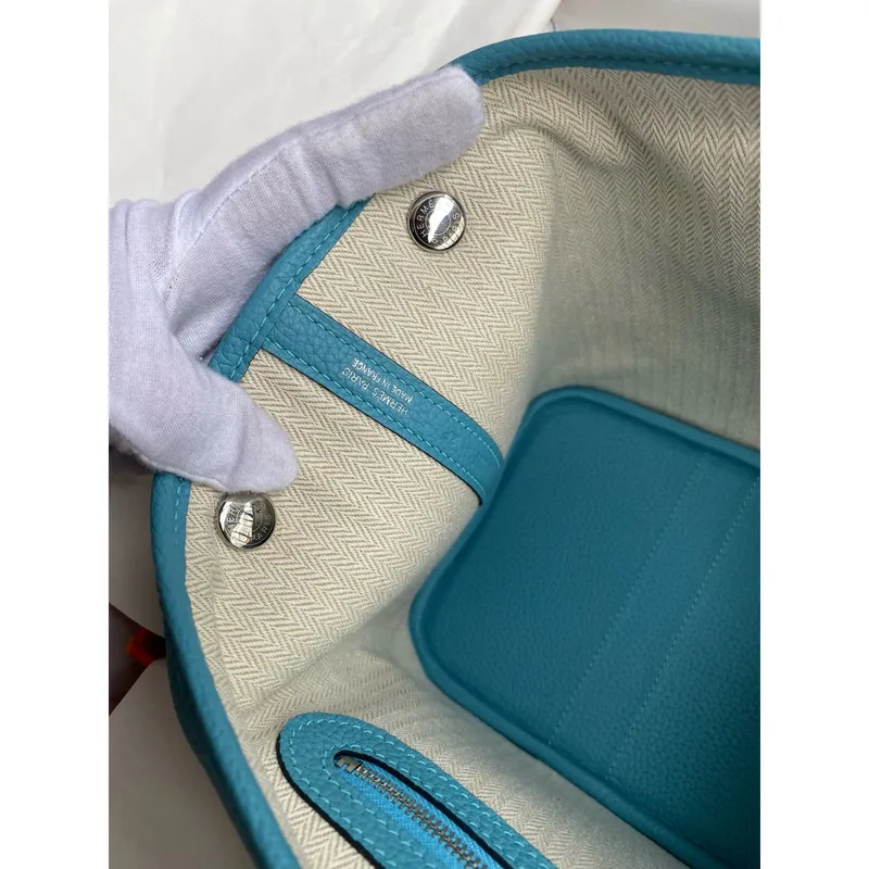 Hermes Garden Party 30 Handmade Bag in Blue de Nord Clemence Leather