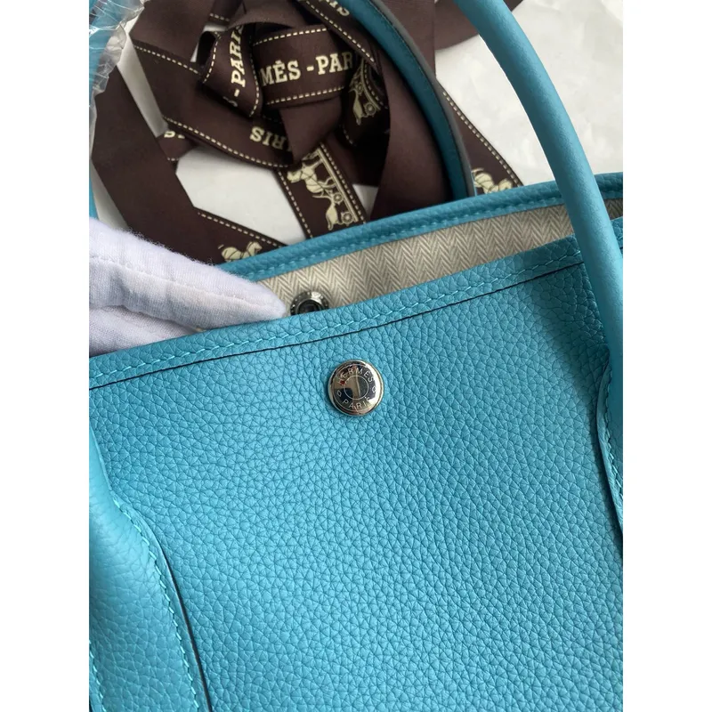 Hermes Garden Party 30 Handmade Bag in Blue de Nord Clemence Leather