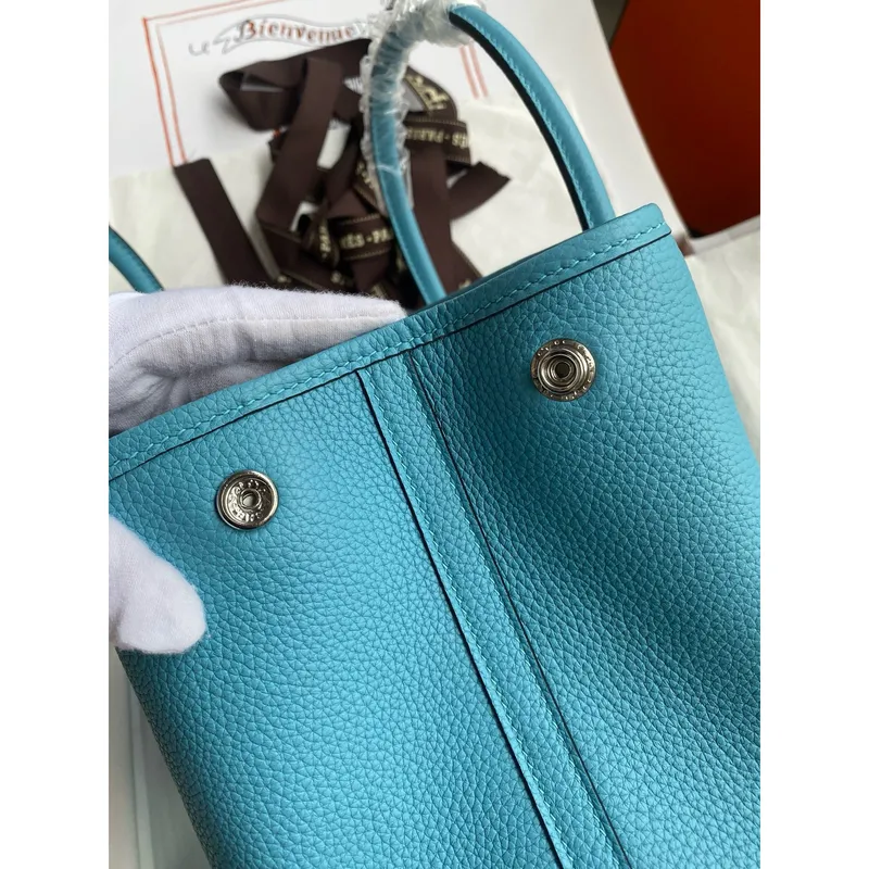 Hermes Garden Party 30 Handmade Bag in Blue de Nord Clemence Leather