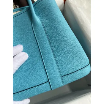 Hermes Garden Party 30 Handmade Bag in Blue de Nord Clemence Leather