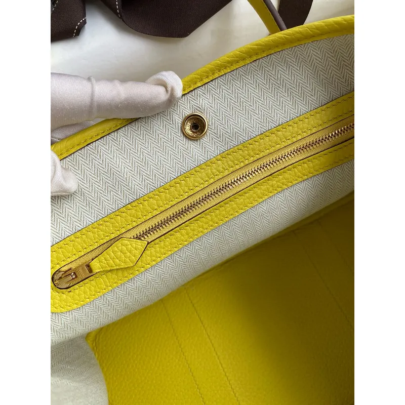 Hermes Garden Party 30 Handmade Bag in Lime Clemence Leather