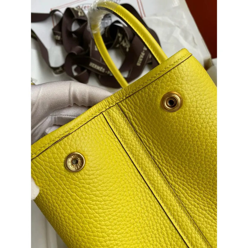 Hermes Garden Party 30 Handmade Bag in Lime Clemence Leather