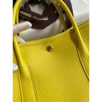 Hermes Garden Party 30 Handmade Bag in Lime Clemence Leather