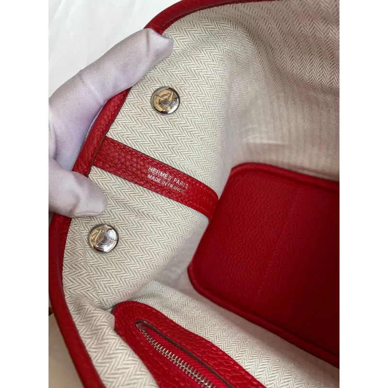 Hermes Garden Party 30 Handmade Bag in Red Clemence Leather