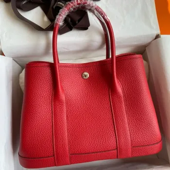 Hermes Garden Party 30 Handmade Bag in Red Clemence Leather