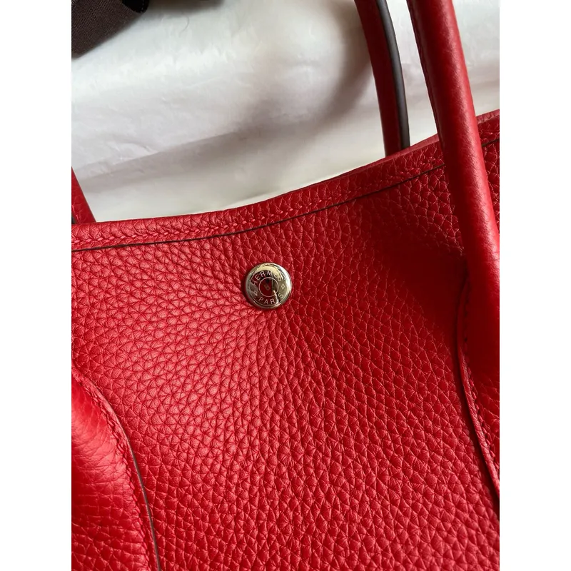 Hermes Garden Party 30 Handmade Bag in Red Clemence Leather