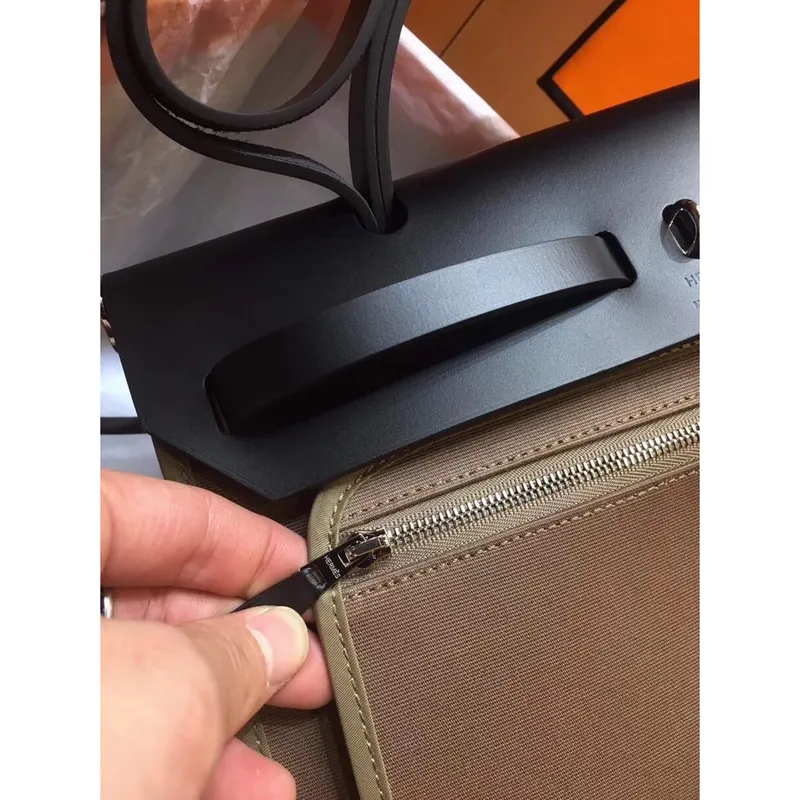 Hermes Herbag Zip 31cm Bag In Black And Taupe