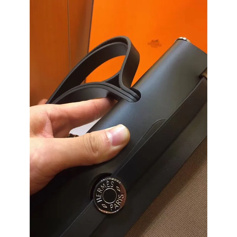 Hermes Herbag Zip 31cm Bag In Black And Taupe