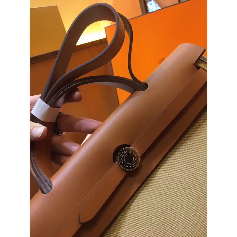 Hermes Herbag Zip 31cm Bag In Brown And Beige