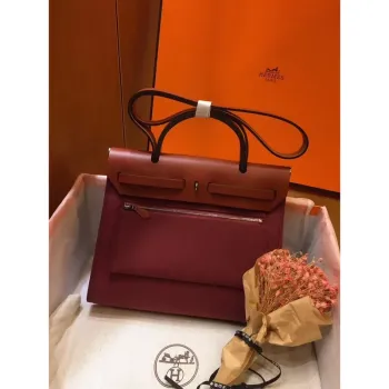 Hermes Herbag Zip 31cm Bag In Camel And Bordeaux