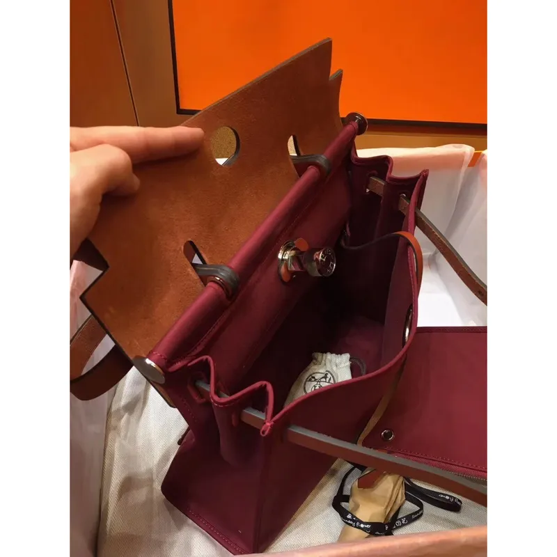 Hermes Herbag Zip 31cm Bag In Camel And Bordeaux