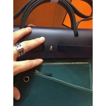 Hermes Herbag Zip 31cm Bag In Navy And Green