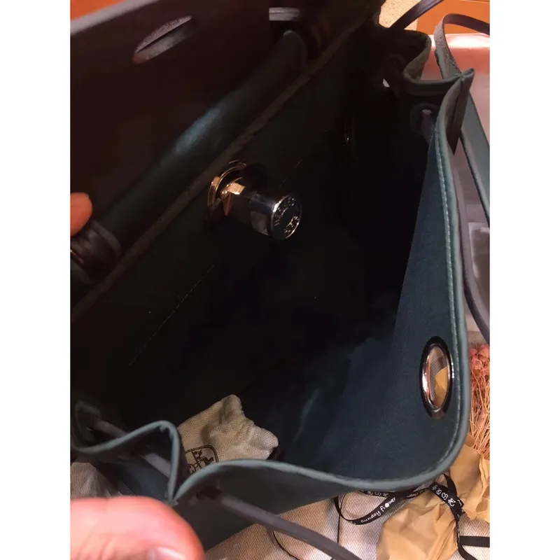 Hermes Herbag Zip 31cm Bag In Navy And Green