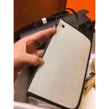 Hermes Herbag Zip 31cm Bag In Black Leather And Toile