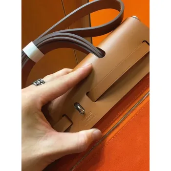 Hermes Herbag Zip 31cm Bag In Brown And Orange