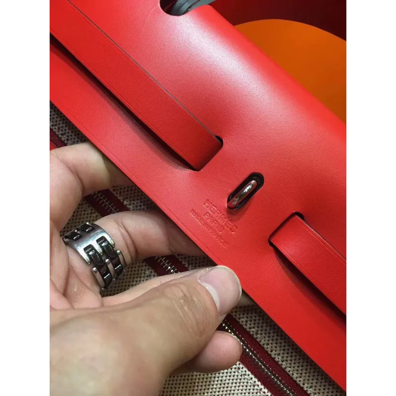 Hermes Herbag Zip 31cm Bag In Red Toile And Leather