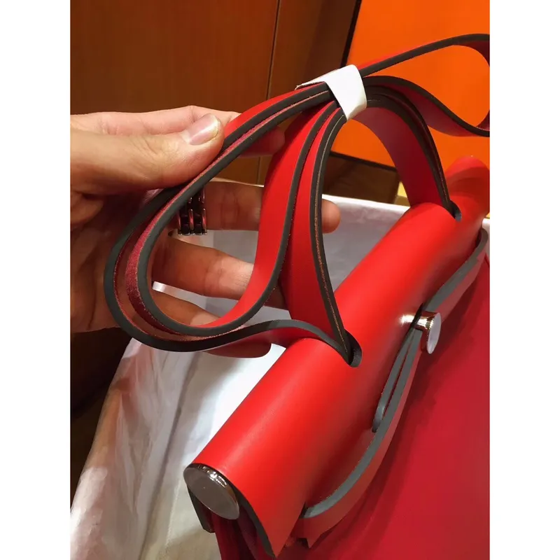 Hermes Herbag Zip 31cm Bag In Red Toile And Leather