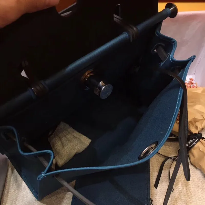 Hermes Herbag Zip 31cm Bag In Black And Blue