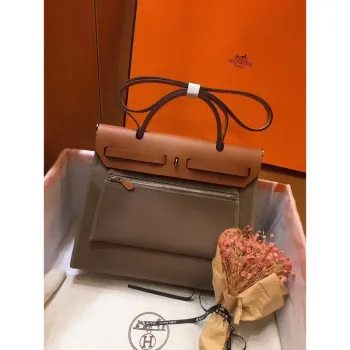 Hermes Herbag Zip 31cm Bag In Brown And Taupe